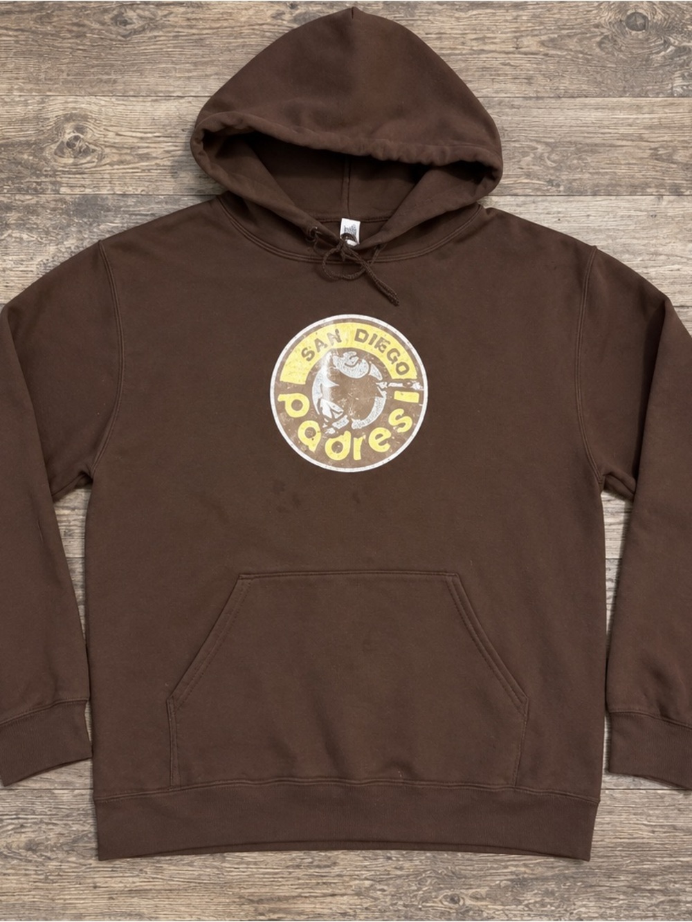 Jerzees Brown Crewneck Hoodie with Yellow San Diego Logo